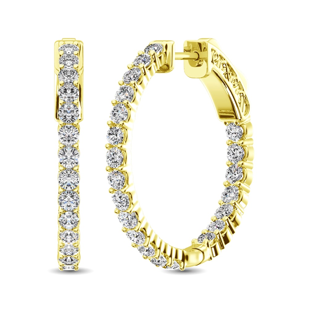 14K Yellow Gold Lab Grown Diamond 1 1/2 Ct.Tw. In and Out Hoop Earrings (3/4 inches): 14K Yellow Gold Lab Grown Diamond 1 1/2 Ct.Tw. In and Out Hoop Earrings (3/4 inches) 14K yellow gold hoops set with 1 1/2 Ct.Tw. lab-grown diamonds in an in-and-out style, shining subtly at 3/4 inches