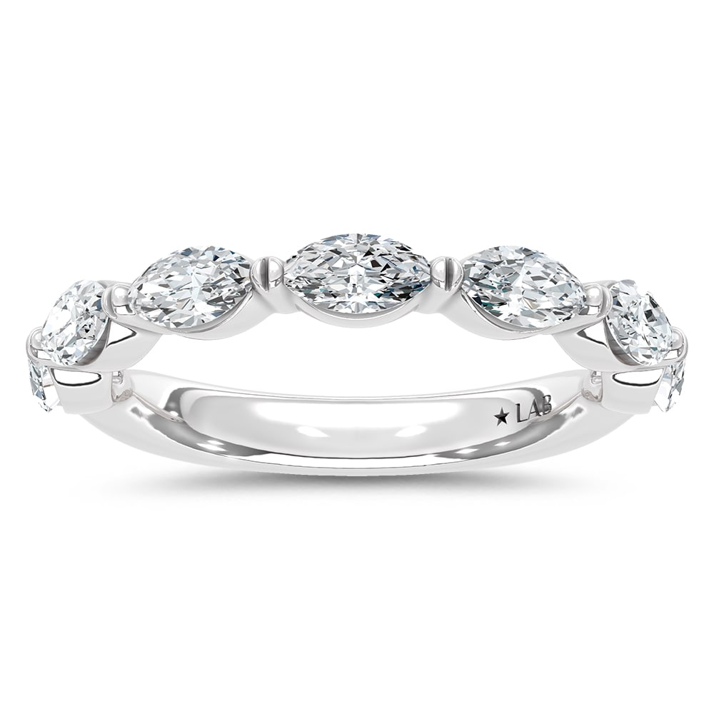14K White Gold Lab Grown Diamond 7/8 Ct.Tw. Marquise Band: 14K White Gold Lab Grown Diamond 7/8 Ct.Tw. Marquise Band This 14K White Gold Marquise Band, set with 7/8 Ct.Tw. of Lab Grown Diamonds, features the elongated beauty of marquise diamonds. The diamonds