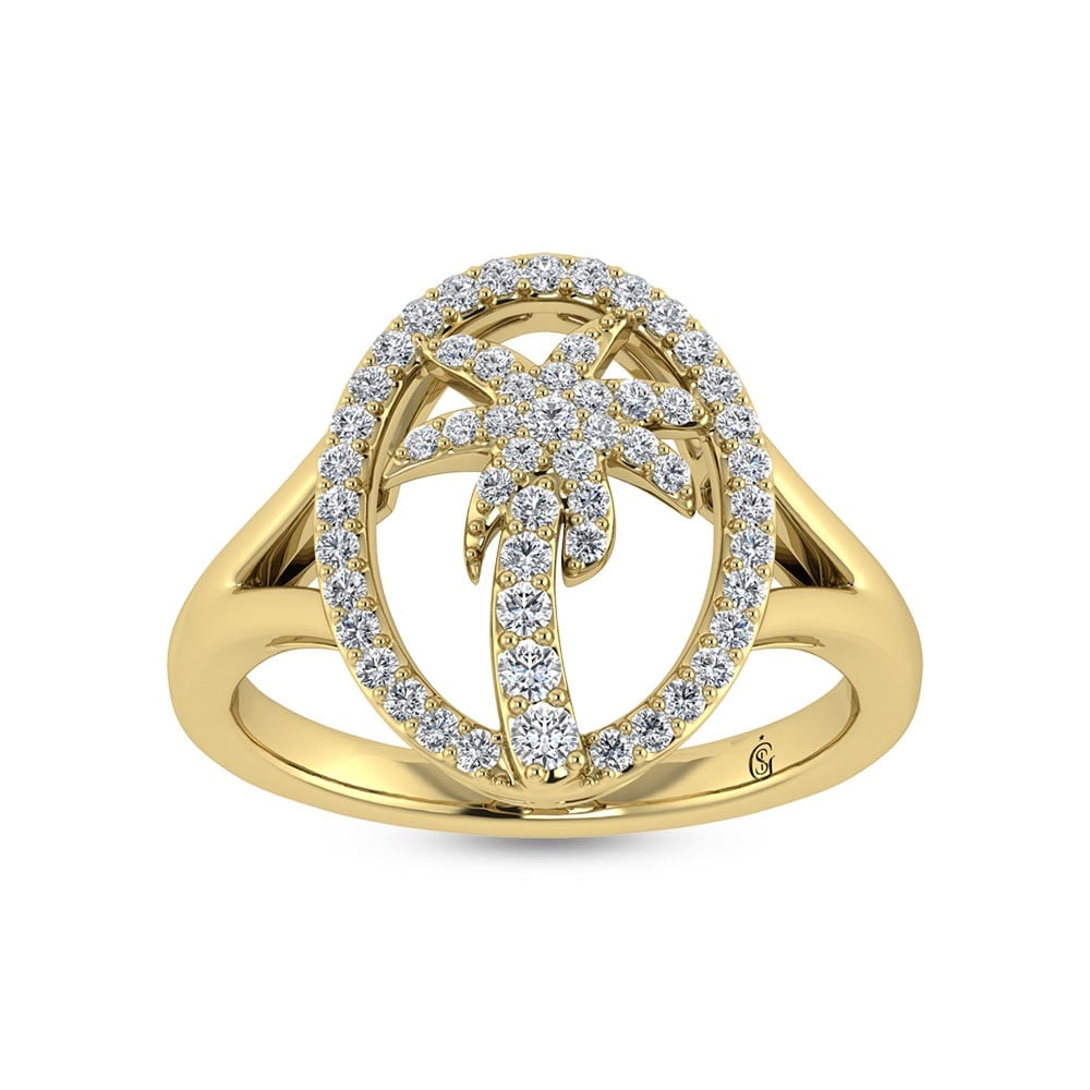 14K White Gold Diamond 1/3 Ct.Tw. Palm Tree Ring: 14K White Gold Diamond 1/3 Ct.Tw. Palm Tree Ring 14k Yellow Gold Stone Color: G-h Stone Clarity: I1-i2 Each ring is presented in standard size 6.5. Complimentary resizing is available between sizes 51