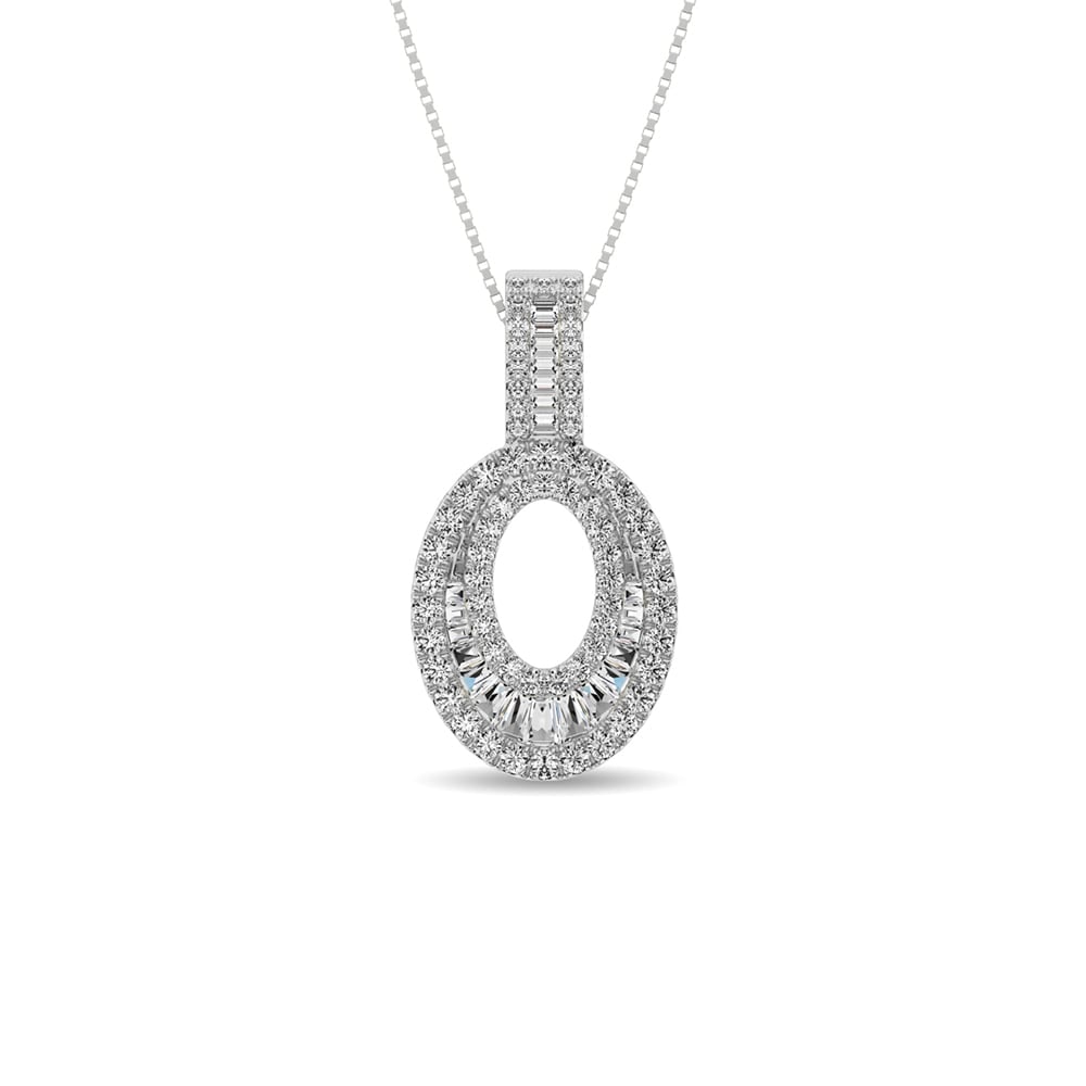 Diamond 5/8 Ct.Tw. Round and Baguette Fashion Pendant in 14K White Gold: Diamond 5/8 Ct.Tw. Round and Baguette Fashion Pendant in 14K White Gold 14k White Gold Stone Color: G-h Stone Clarity: I1 Unless otherwise specified, pendants that include a chain are paired with our
