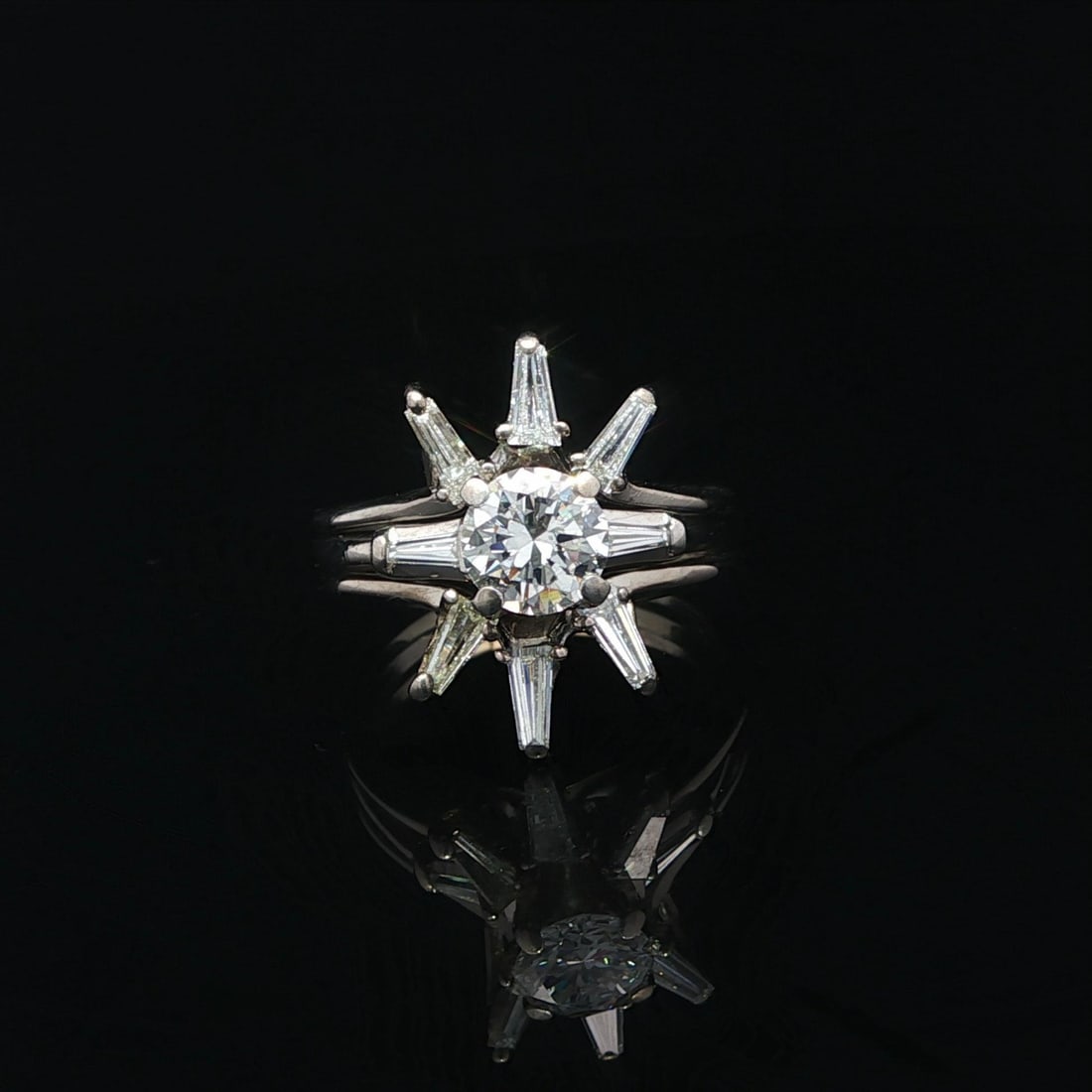 White Gold 1.3ctw Diamond Spray Insert Engagement and Wedding Ring Set (1 of 18)