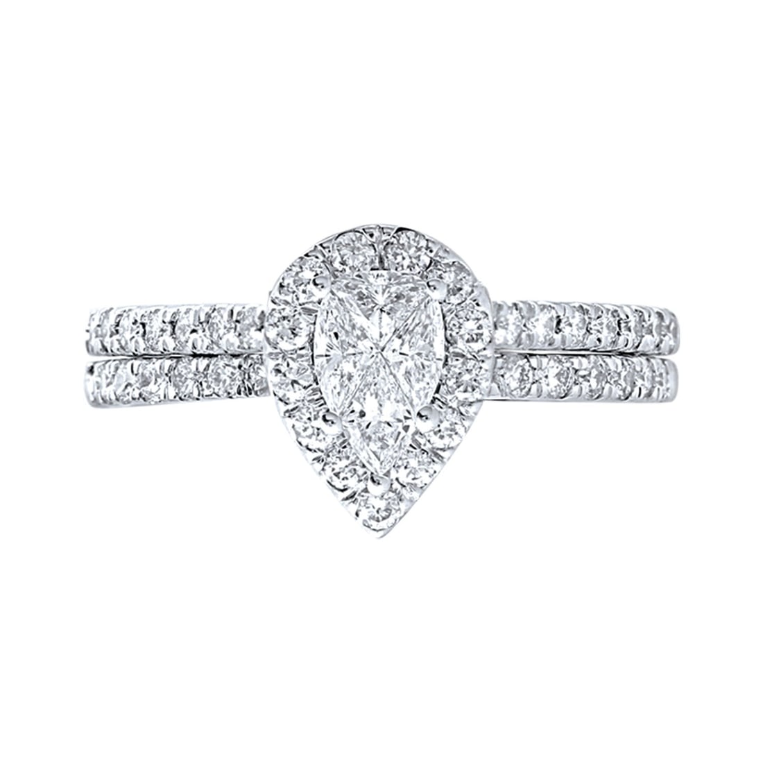 Lovecuts 14K White Gold 1 Ct.Tw. Diamond Bridal Ring: Lovecuts 14K White Gold 1 Ct.Tw. Diamond Bridal Ring This eye-catching Bridal ring is available in 14K White Gold. There are 48 round diamonds with a total carat weight of 1 Ct.Tw. set in a micro pron