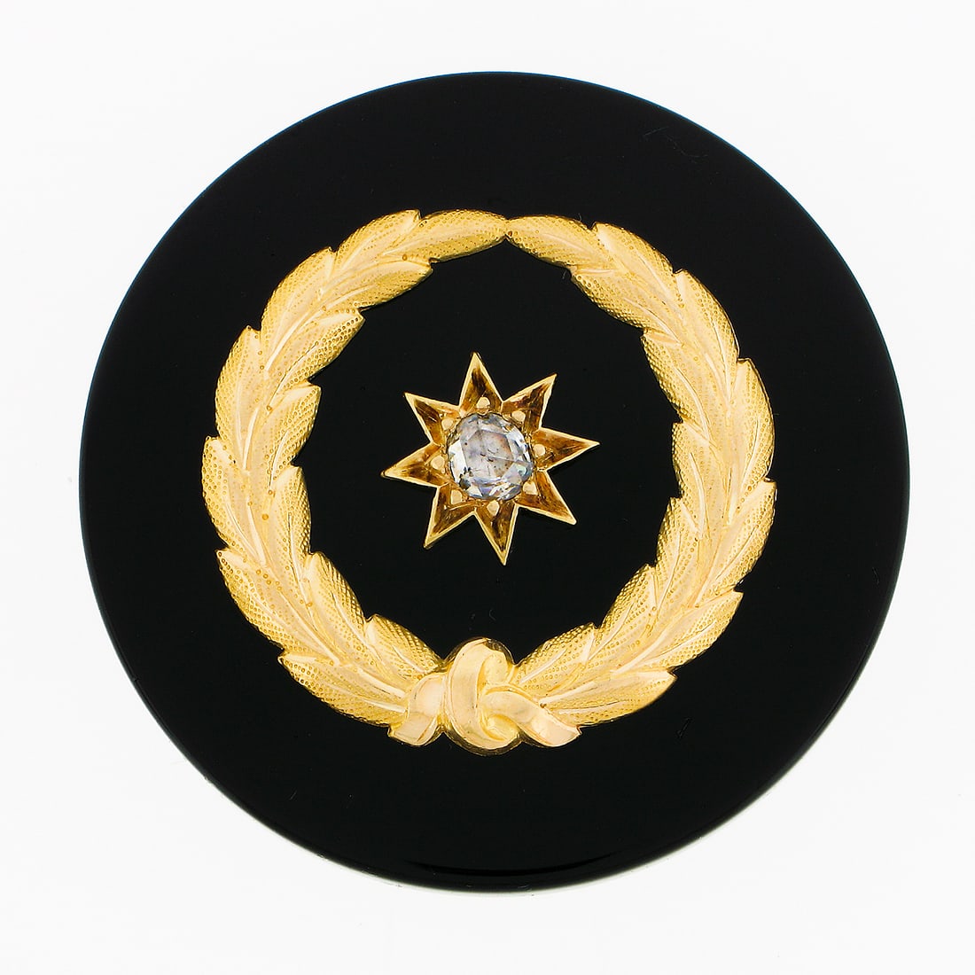 Antique 14k Yellow Gold Laurel Wreath Brooch Pendant with Onyx and Diamond (1 of 5)