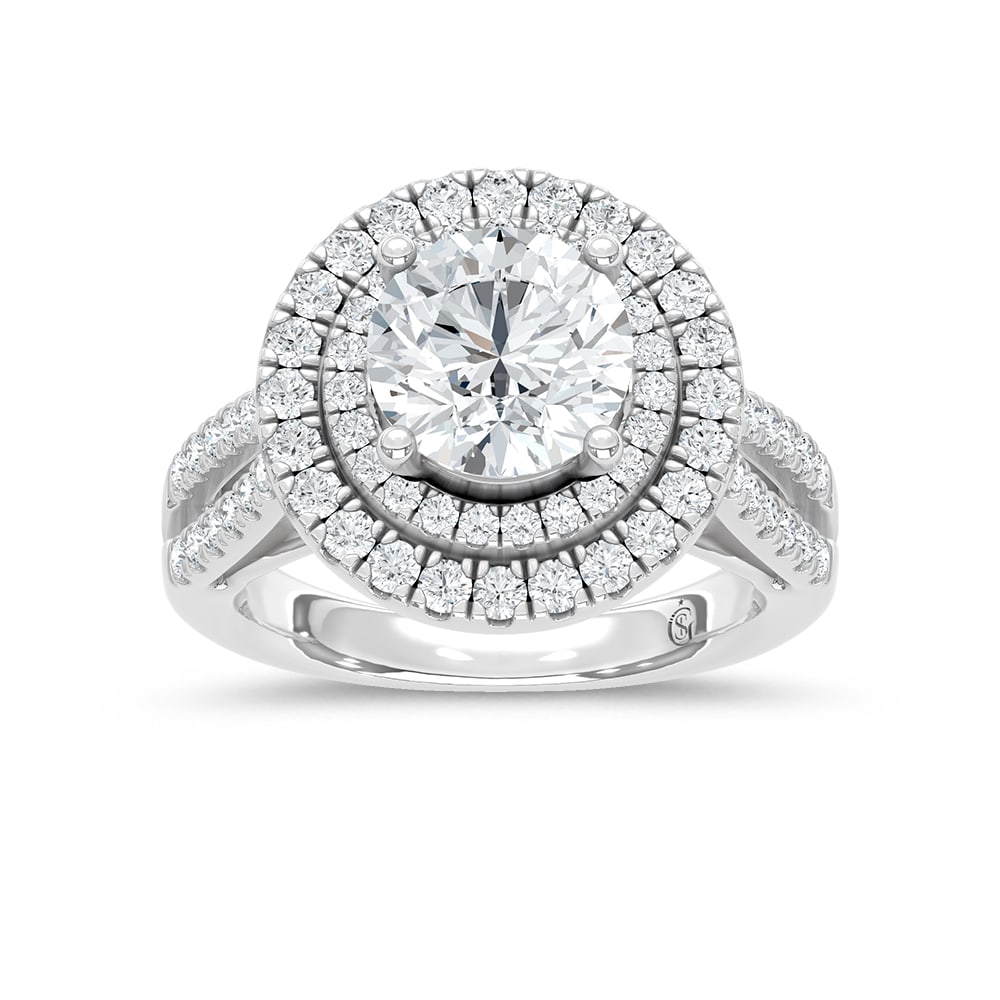 14K White Gold Lab Grown Diamond 3 7/8 Ct.Tw. Round Shape Fashion Ring (IGI Certfied Center 3ct): 14K White Gold Lab Grown Diamond 3 7/8 Ct.Tw. Round Shape Fashion Ring (IGI Certfied Center 3ct) Celebrate your forever moment with the timeless brilliance of our Halo Diamond Engagement Ring. This ex