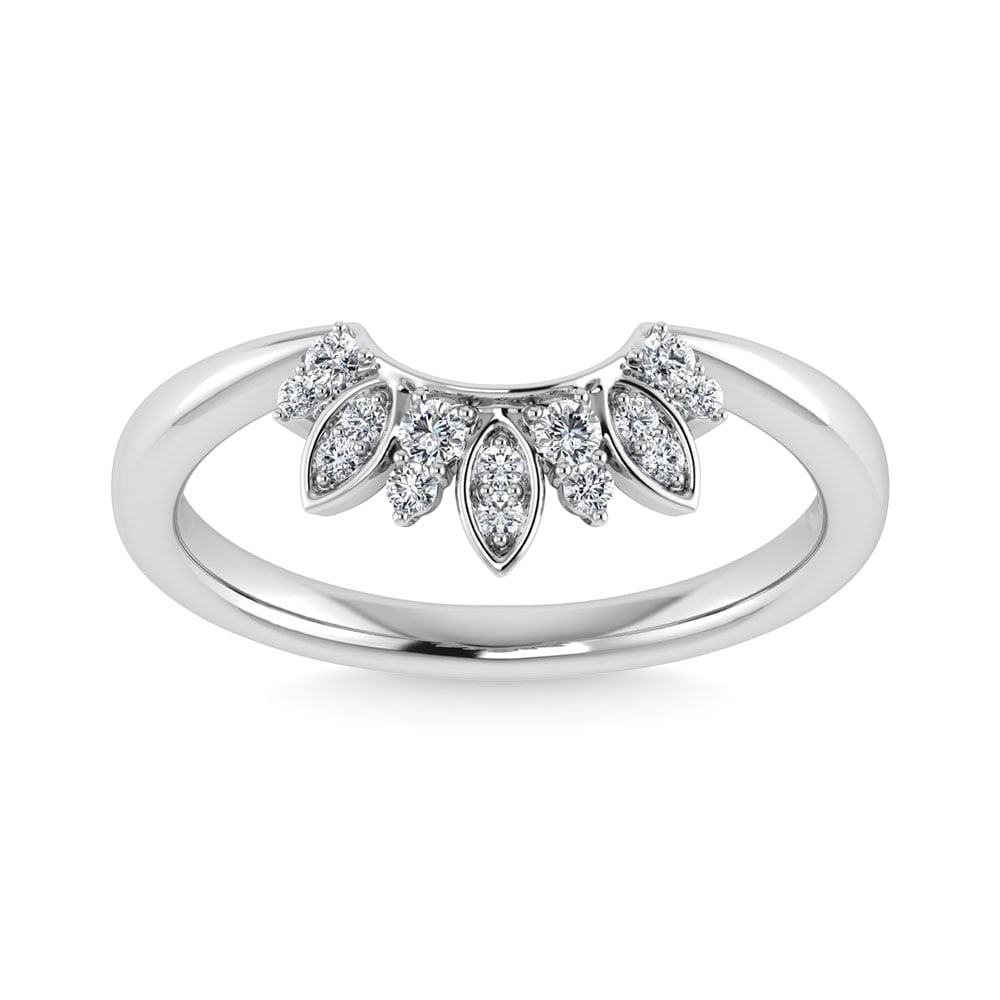 Diamond 1/8 Ct.Tw. Curve Band in 14K White Gold: Diamond 1/8 Ct.Tw. Curve Band in 14K White Gold 14k White Gold Stone Color: G-h Stone Clarity: I1 Each ring is presented in standard size 6.5. Complimentary resizing is available between sizes 510 (in