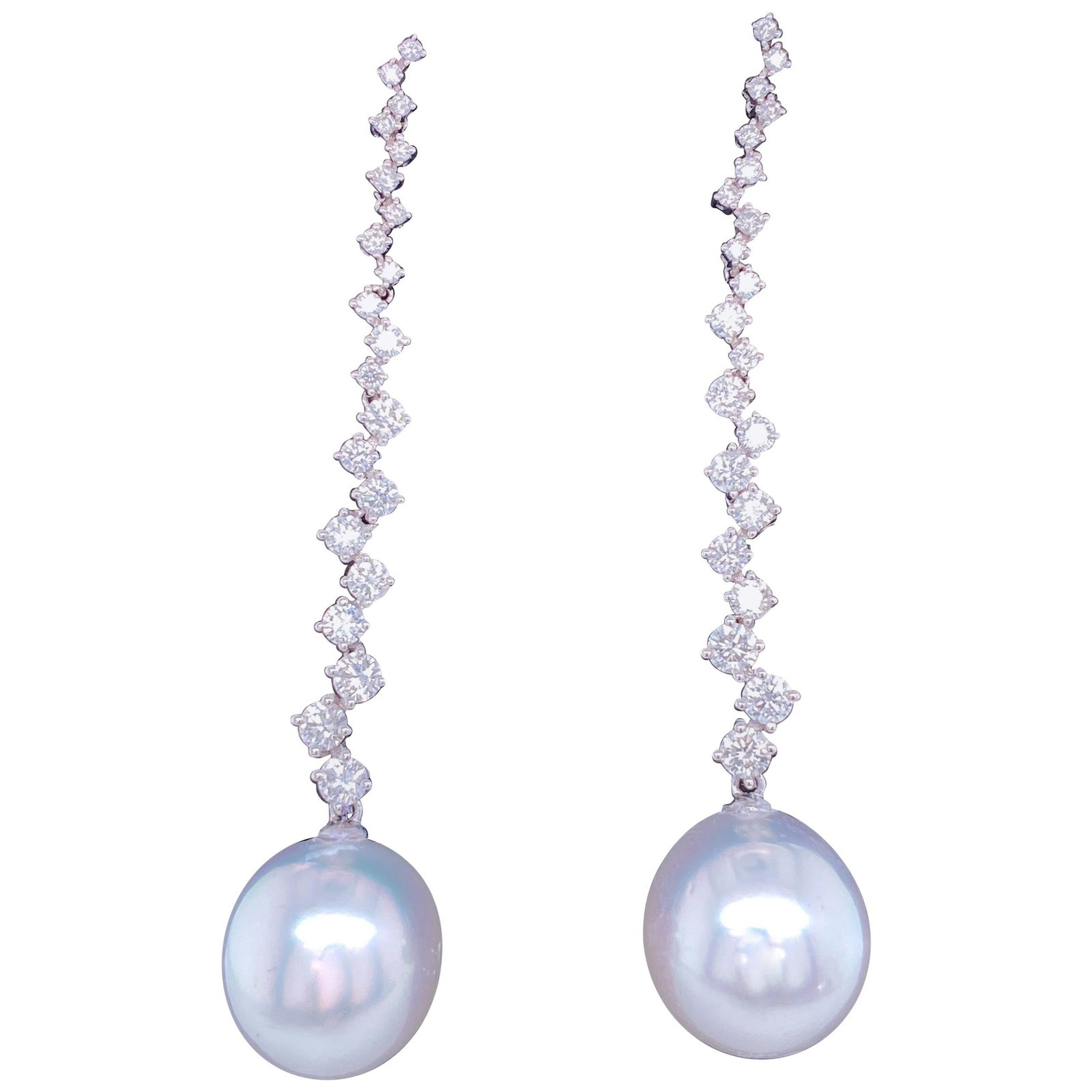 Harbor Diamonds 18K White Gold South Sea Pearl Diamond Drop Earrings 1.53 Carats (1 of 9)