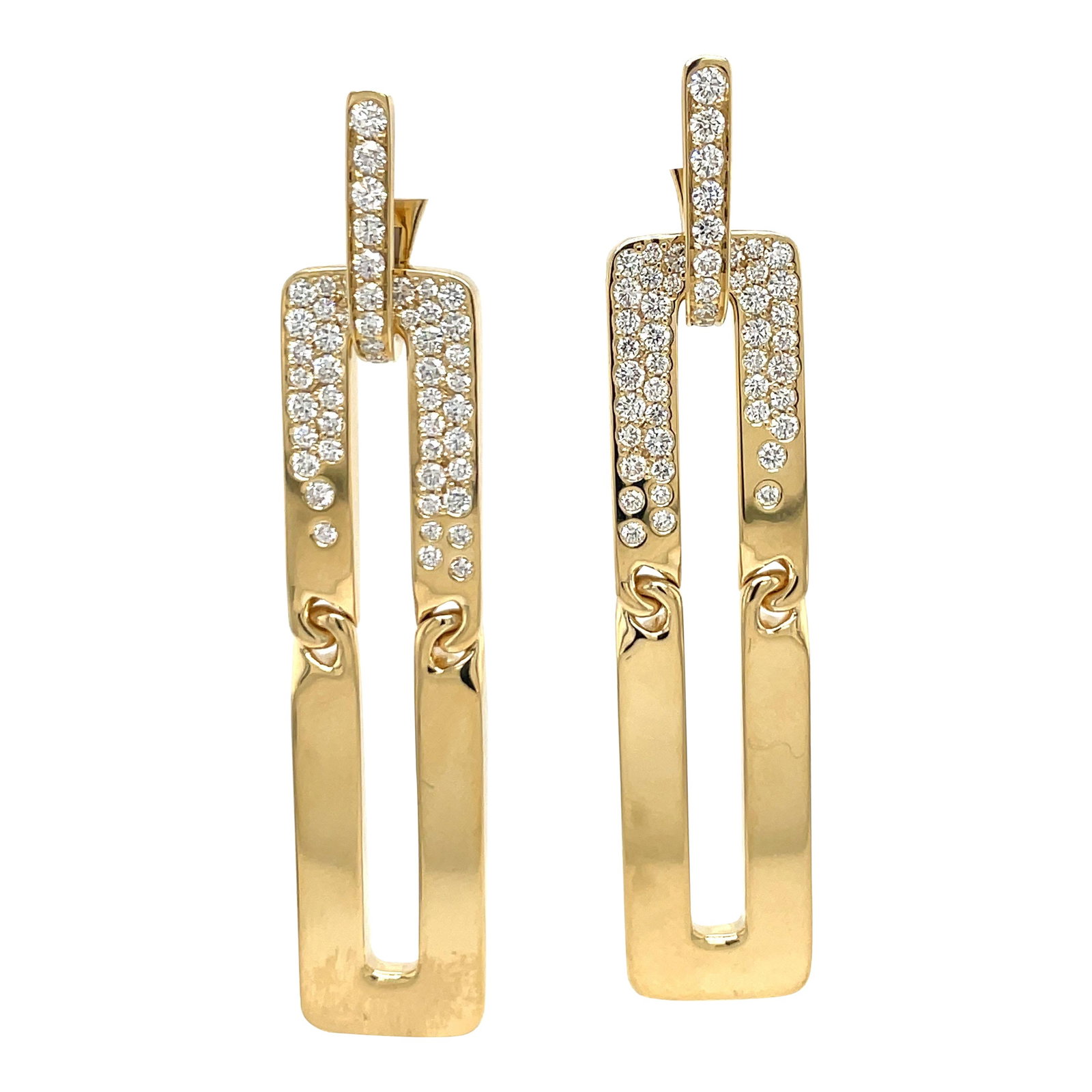 Harbor Diamonds 18K Yellow Gold Floating Diamond Drop Earrings 1.80 Carats Italy: Harbor Diamonds 18K Yellow Gold Floating Diamond Drop Earrings 1.80 Carats Italy Elegantly crafted 18 Karat Yellow Gold Floating Diamond Drop Earrings that showcase a contemporary design. These stunni