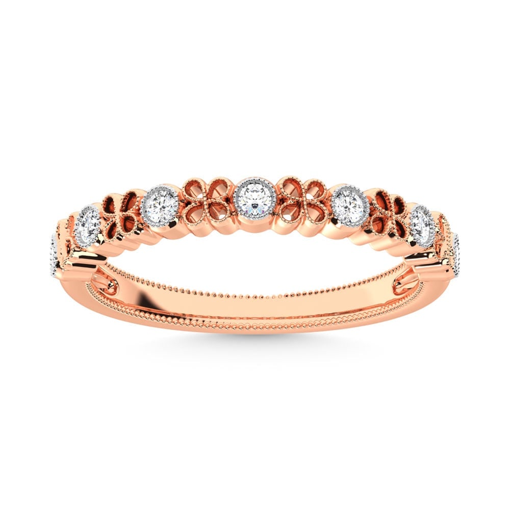 14K Rose Gold Diamond 1/6 Ct.Tw. Stack Band: 14K Rose Gold Diamond 1/6 Ct.Tw. Stack Band 14k Rose Gold Stone Color: G-h Stone Clarity: I2 Each ring is presented in standard size 6.5. Complimentary resizing is available between sizes 510 (in 1/4