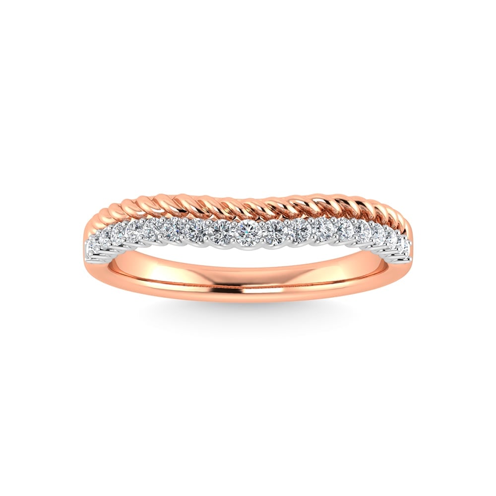 14K Rose Gold Diamond 1/10 Ct.Tw. Curve Band: 14K Rose Gold Diamond 1/10 Ct.Tw. Curve Band 14k Rose Gold Stone Color: G-h Stone Clarity: I1 Each ring is presented in standard size 6.5. Complimentary resizing is available between sizes 510 (in 1/4