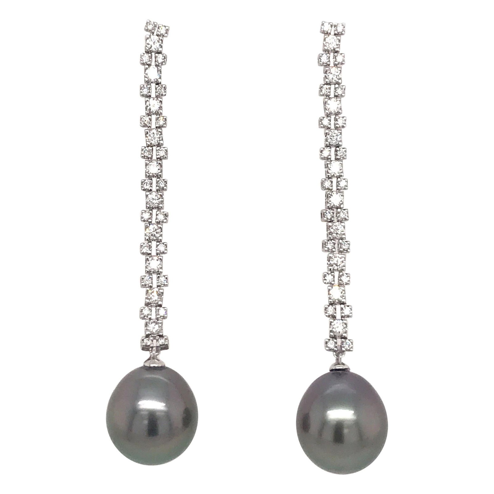 Harbor Diamonds Tahitian Pearl Diamond Drop Earrings 1.08ct 18k White Gold (1 of 4)