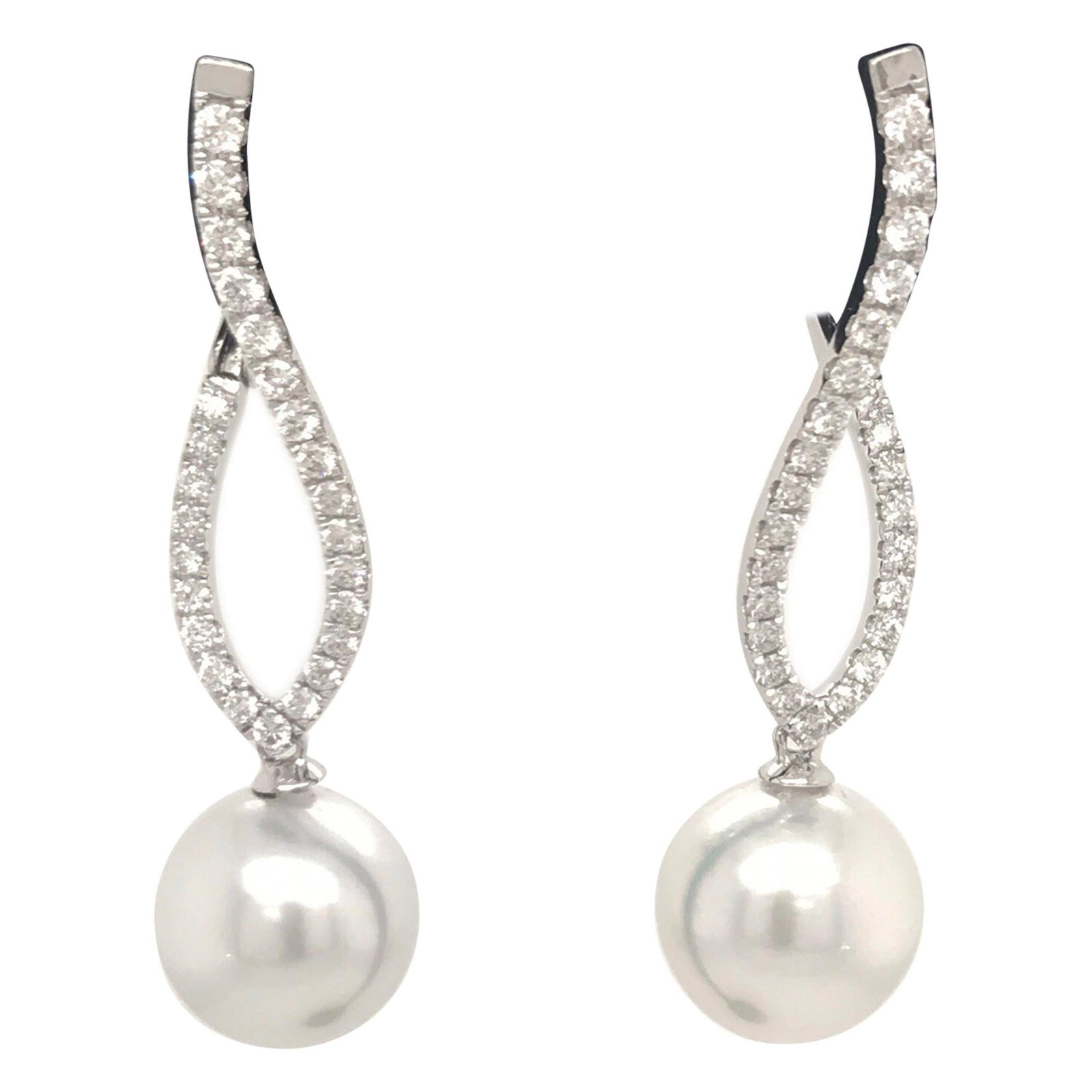 Harbor Diamonds 18K White Gold Diamond Pearl Drop Earrings 0.70 Carat 10-11mm (1 of 5)