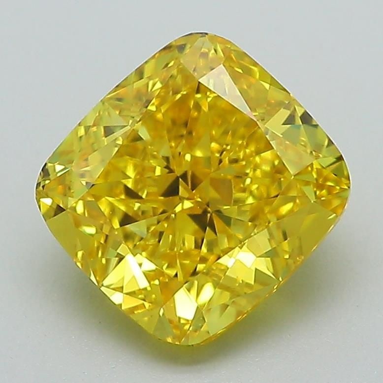 Loose Diamond - CUSHION MODIFIED 2.6ct Fancy Vivid Yellow VVS1: Loose Diamond - CUSHION MODIFIED 2.6ct Fancy Vivid Yellow VVS1 Source: This is a real non-mined Diamond that has been grown in a lab Shape: CUSHION MODIFIED Carats: 2.6 Color: Fancy Vivid Yellow Certi