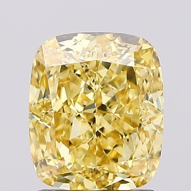 Loose Diamond - CUSHION MODIFIED 1.75ct Fancy Vivid Yellow VS2: Loose Diamond - CUSHION MODIFIED 1.75ct Fancy Vivid Yellow VS2 Source: This is a real non-mined Diamond that has been grown in a lab Shape: CUSHION MODIFIED Carats: 1.75 Color: Fancy Vivid Yellow Cert