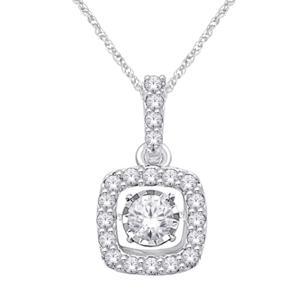 14K White Gold White Gold 1/3Ct Moving Diamond Fashion Pendant: 14K White Gold White Gold 1/3Ct Moving Diamond Fashion Pendant 14K White Gold White Gold 1/3 Ct.Tw. Moving Diamond Fashion Pendant. The Center diamond glistens in a unique setting that moves with ever