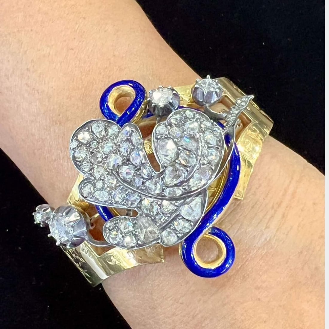 Victorian 18K Yellow Gold Silver Top Bangle with 62 Diamonds (1 of 3)