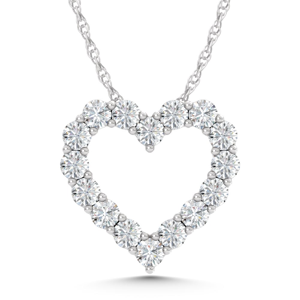 14K White Gold Lab Grown Diamond 2 Ct.Tw. Heart Pendant: 14K White Gold Lab Grown Diamond 2 Ct.Tw. Heart Pendant Polished 14K white gold heart pendant featuring lab-grown diamonds totaling 2 carat total weight. 14k White Gold Stone Color: D-f Stone Clarity: