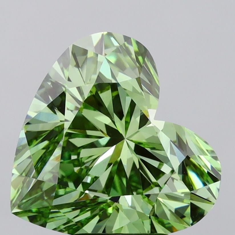 Loose Diamond - HEART 5.04ct Fancy Vivid Green VVS2: Loose Diamond - HEART 5.04ct Fancy Vivid Green VVS2 Source: This is a real non-mined Diamond that has been grown in a lab Shape: HEART Carats: 5.04 Color: Fancy Vivid Green Certification: IGI Video: