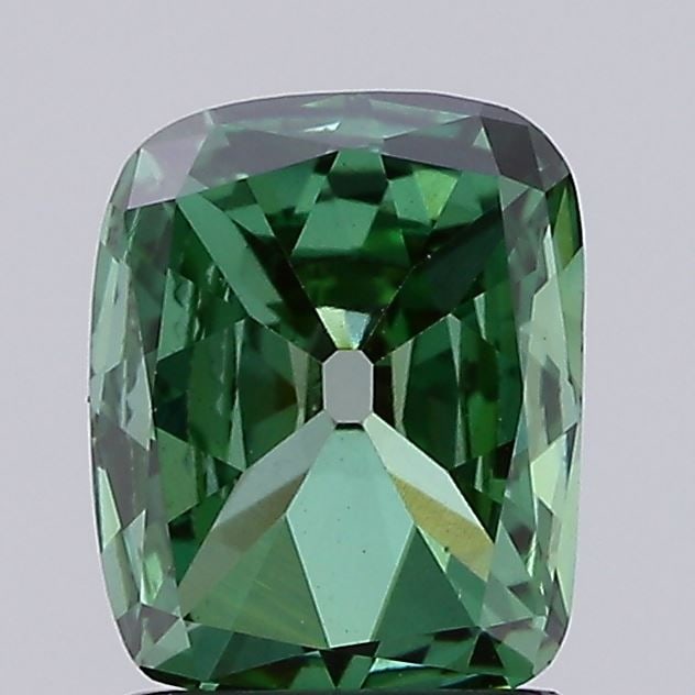 Loose Diamond - CUSHION BRILLIANT 1.07ct Fancy Vivid Green VS1: Loose Diamond - CUSHION BRILLIANT 1.07ct Fancy Vivid Green VS1 Source: This is a real non-mined Diamond that has been grown in a lab Shape: CUSHION BRILLIANT Carats: 1.07 Color: Fancy Vivid Green Cert