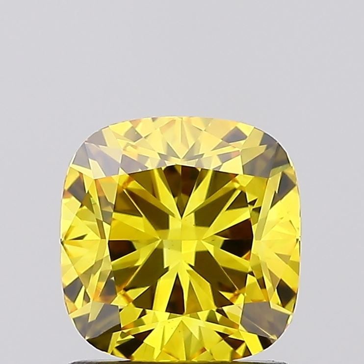 Loose Diamond - CUSHION BRILLIANT 1.31ct Fancy Vivid Yellow VS1: Loose Diamond - CUSHION BRILLIANT 1.31ct Fancy Vivid Yellow VS1 Source: This is a real non-mined Diamond that has been grown in a lab Shape: CUSHION BRILLIANT Carats: 1.31 Color: Fancy Vivid Yellow Ce
