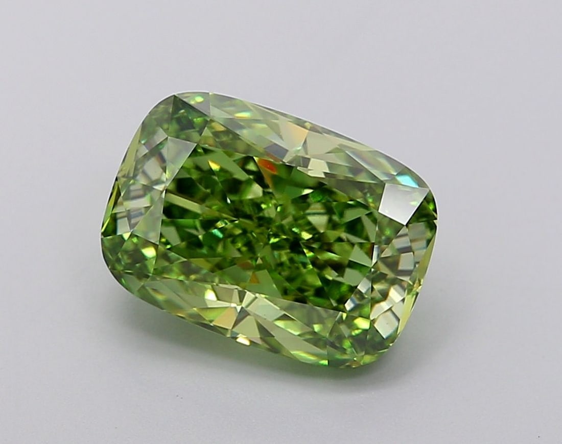 Loose Diamond - CUSHION MODIFIED 0.53ct Fancy Vivid Green VS1: Loose Diamond - CUSHION MODIFIED 0.53ct Fancy Vivid Green VS1 Source: This is a real non-mined Diamond that has been grown in a lab Shape: CUSHION MODIFIED Carats: 0.53 Color: Fancy Vivid Green Certif