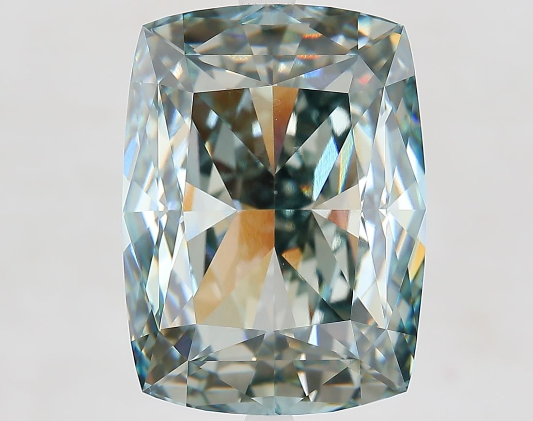 Loose Diamond - CUSHION MODIFIED 13.58ct Fancy Gray Green VVS2: Loose Diamond - CUSHION MODIFIED 13.58ct Fancy Gray Green VVS2 Source: This is a real non-mined Diamond that has been grown in a lab Shape: CUSHION MODIFIED Carats: 13.58 Color: Fancy Gray Green Certi
