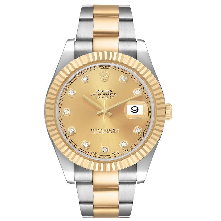 Rolex Datejust II 116333 Champagne Diamond Dial Fluted Bezel Oyster Bracelet: Rolex Datejust II 116333 Champagne Diamond Dial Fluted Bezel Oyster Bracelet This Rolex Datejust II features a champagne diamond dial with a fluted bezel and is paired with an Oyster bracelet. Designe