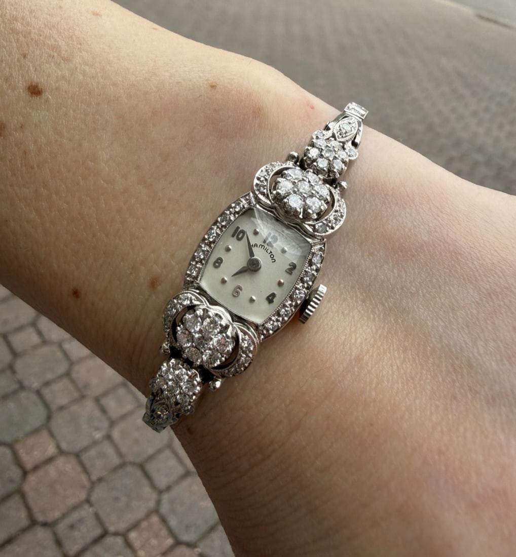 Hamilton 14k White Gold Diamond Women's Vintage Bracelet Watch Circa 1940s (1 of 12)
