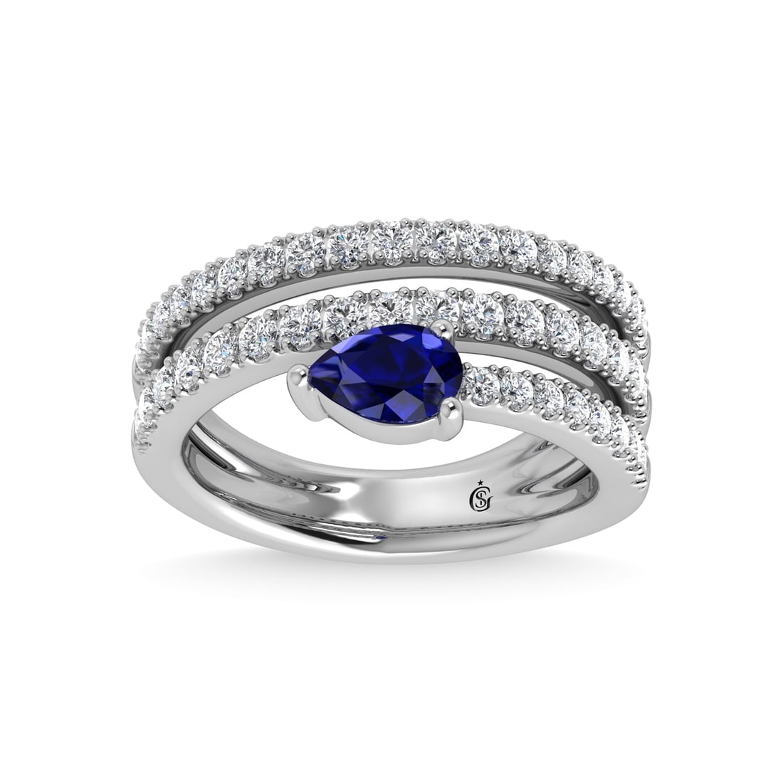 14K White Gold Diamond and Blue Sapphire 1 3/8 Ct.Tw. Fashion Ring (1 of 4)