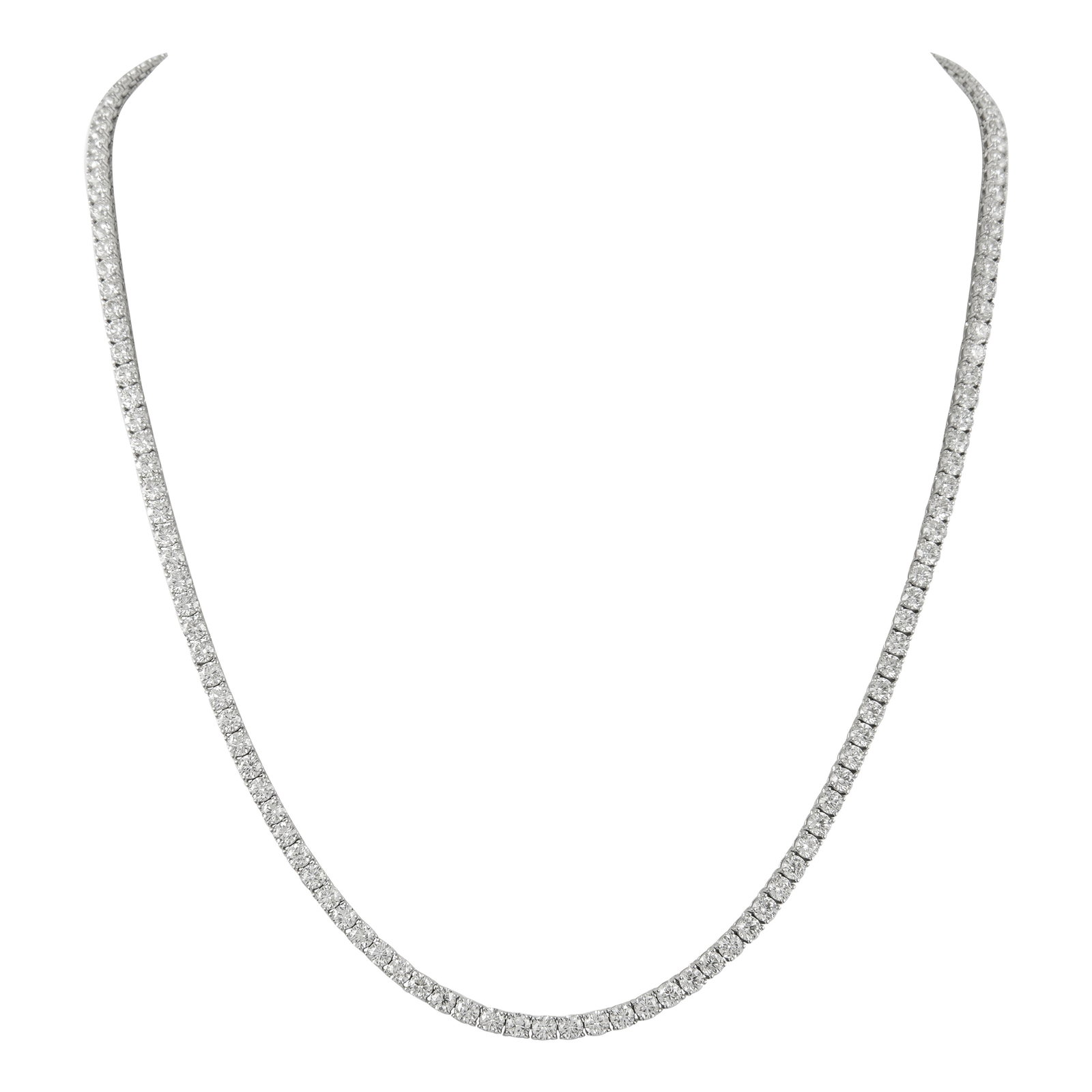 35.55ct Diamond Tennis Necklace 18k White Gold GIA Appraisal: 35.55ct Diamond Tennis Necklace 18k White Gold GIA Appraisal This stunning 35.55 carat diamond tennis necklace is crafted from 18k white gold, showcasing a contemporary style that exudes elegance.