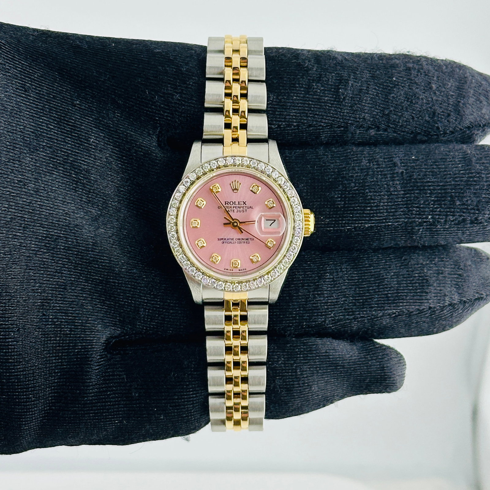 Ladies Datejust Ref 69163 Aftermarket Pink Diamond Dial D-Link Jubilee (1 of 5)