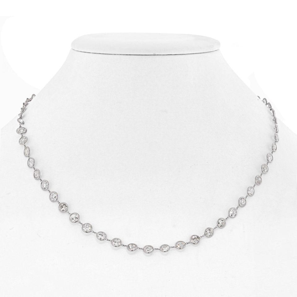 Handmade Platinum Necklace With 15 Carat Old European Cut Diamonds: Handmade Platinum Necklace With 15 Carat Old European Cut Diamonds This refined handmade platinum necklace features 26 old European cut diamonds with a total approximate weight of 15 carats. The diamo