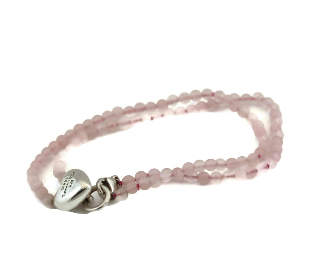 Tiffany & Co. 1995 Convertible Necklace Bracelet Heart Charm Sterling Silver Rose Quartz (1 of 5)