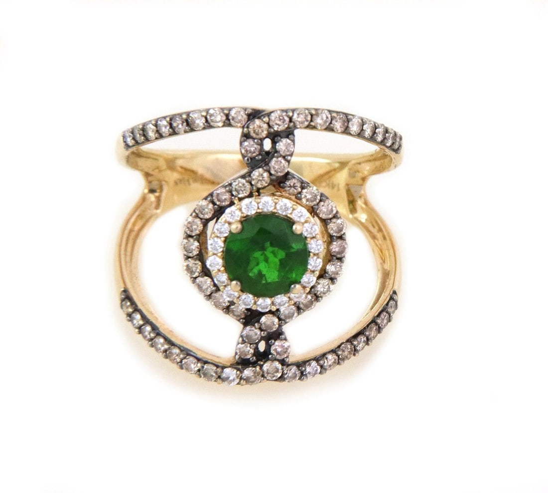 LeVian 14k Yellow Gold Diamond Tsavorite Wide Open Ring (1 of 7)