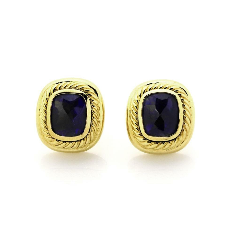 David Yurman Albion Huggie Earrings 18k Yellow Gold Deep Purple Gemstone (1 of 4)