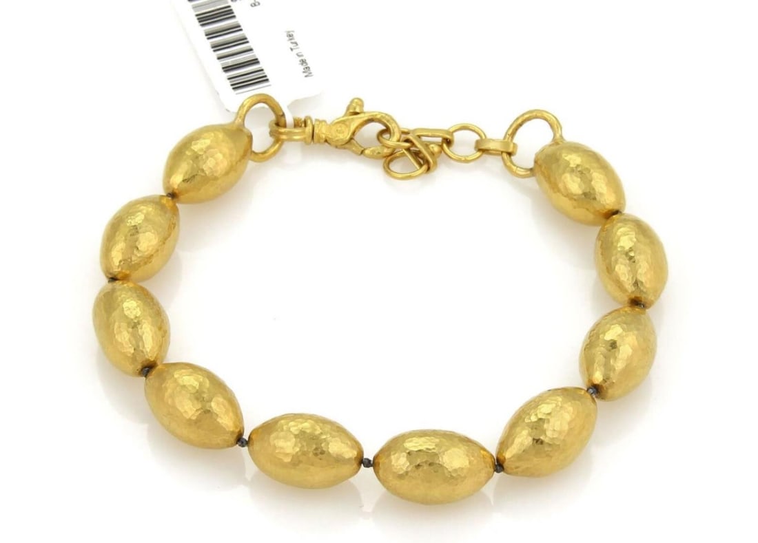 Hand Hammered 24k Yellow Gold Beaded Bracelet Gurhan Cocoon Design 8.5 Inch: Hand Hammered 24k Yellow Gold Beaded Bracelet Gurhan Cocoon Design 8.5 Inch This authentic Gurhan Cocoon beaded bracelet is expertly crafted from 24k yellow gold and features a strand of hand-hammered