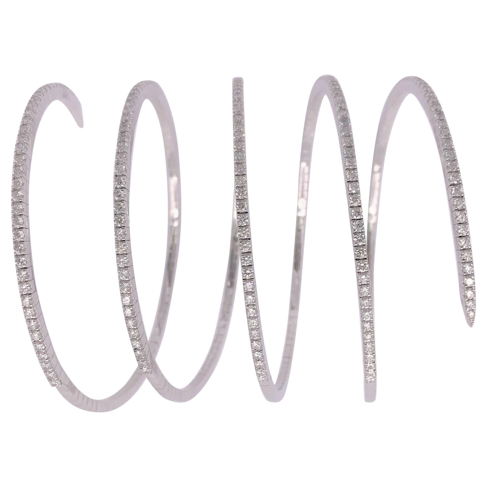 Harbor Diamonds 14k White Gold 5.70 Carat Diamond Bangle Cuff: Harbor Diamonds 14k White Gold 5.70 Carat Diamond Bangle Cuff This exquisite stretchable wrap-around bangle cuff is crafted from luxurious 14k white gold and adorned with 226 natural round diamonds, t