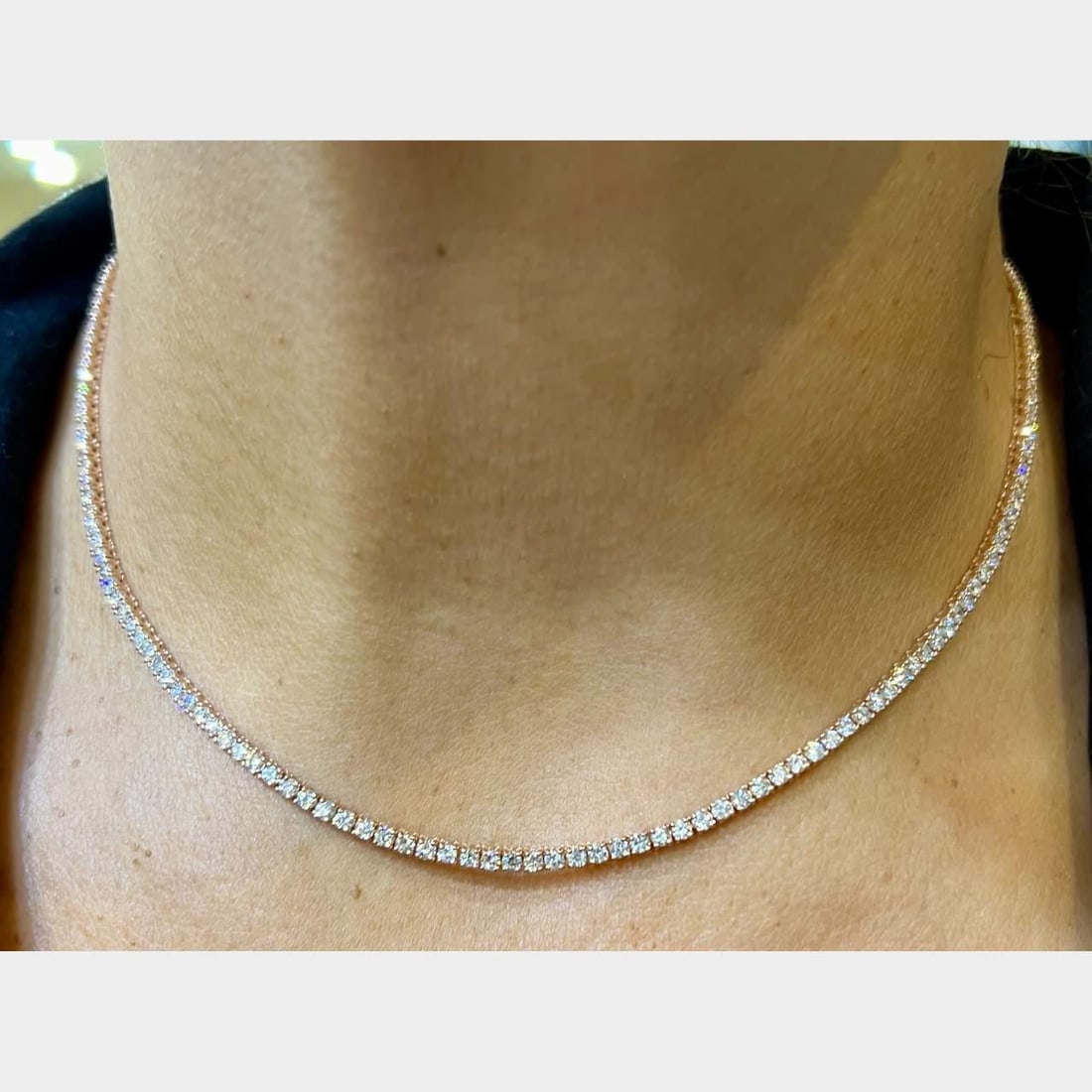 14K Rose Gold Diamond Tennis Necklace 6.20 Ct with 178 Diamonds: 14K Rose Gold Diamond Tennis Necklace 6.20 Ct with 178 Diamonds This exquisite 14K Rose Gold Tennis Necklace features a stunning array of 178 diamonds, with a total weight of approximately 6.20 carats