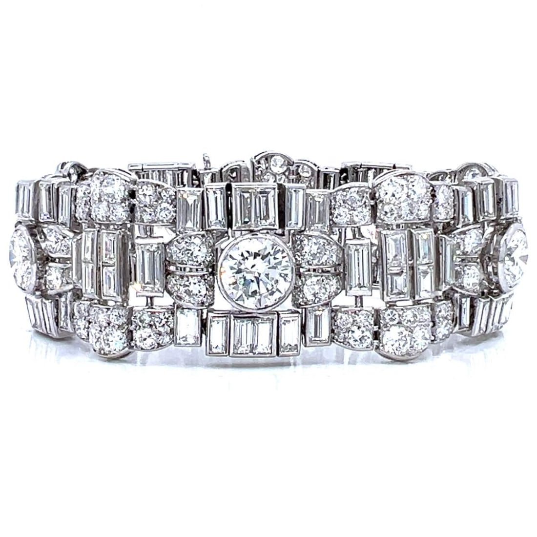 LaCLOCHE FRERES Art Deco Platinum Diamond Bracelet 5 Diamonds 220 European-Cut 90 Baguette Diamonds - 2