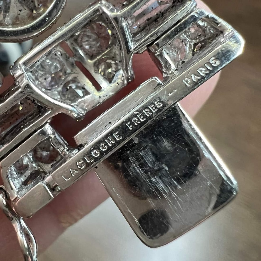 LaCLOCHE FRERES Art Deco Platinum Diamond Bracelet 5 Diamonds 220 European-Cut 90 Baguette Diamonds - 7