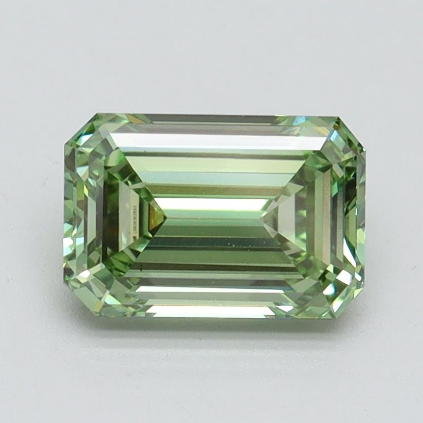 Loose Diamond - EMERALD 1.53ct Fancy Vivid Green VS1: Loose Diamond - EMERALD 1.53ct Fancy Vivid Green VS1 Source: This is a real non-mined Diamond that has been grown in a lab Shape: EMERALD Carats: 1.53 Color: Fancy Vivid Green Certification: IGI Video