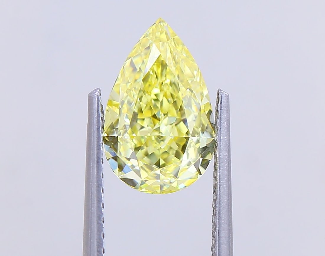 Loose Diamond - PEAR 1.56ct Fancy Intense Yellow VS1: Loose Diamond - PEAR 1.56ct Fancy Intense Yellow VS1 Source: This is a real non-mined Diamond that has been grown in a lab Shape: PEAR Carats: 1.56 Color: Fancy Intense Yellow Certification: IGI Video