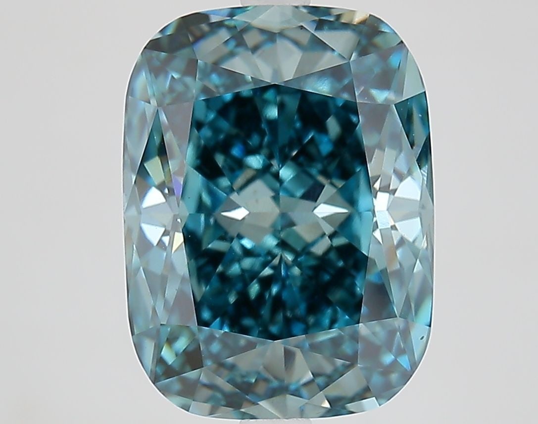 Loose Diamond - CUSHION MODIFIED 5.61ct Fancy Vivid Green Blue VS1: Loose Diamond - CUSHION MODIFIED 5.61ct Fancy Vivid Green Blue VS1 Source: This is a real non-mined Diamond that has been grown in a lab Shape: CUSHION MODIFIED Carats: 5.61 Color: Fancy Vivid Green B