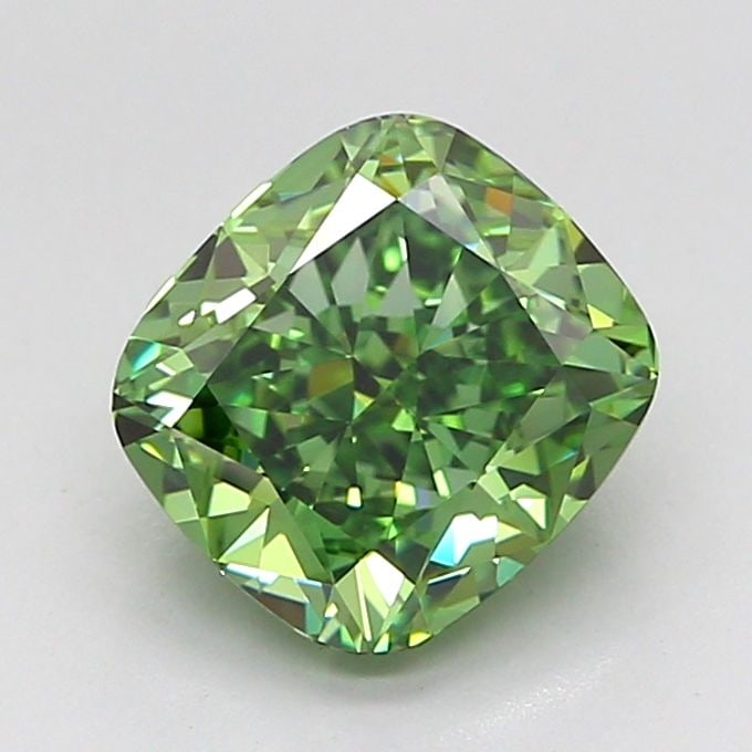 Loose Diamond - CUSHION MODIFIED 2.1ct Fancy Vivid Green VVS2: Loose Diamond - CUSHION MODIFIED 2.1ct Fancy Vivid Green VVS2 Source: This is a real non-mined Diamond that has been grown in a lab Shape: CUSHION MODIFIED Carats: 2.1 Color: Fancy Vivid Green Certifi