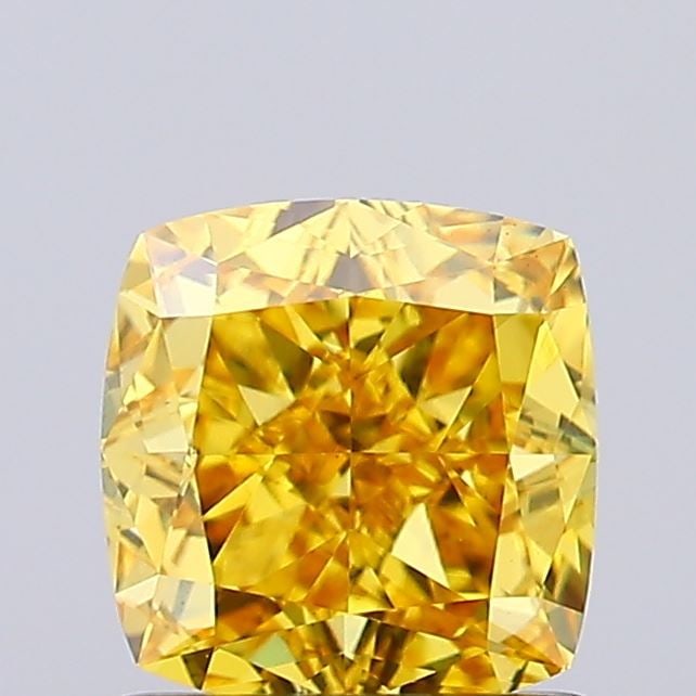 Loose Diamond - CUSHION BRILLIANT 1.2ct Fancy Intense Yellow VVS2: Loose Diamond - CUSHION BRILLIANT 1.2ct Fancy Intense Yellow VVS2 Source: This is a real non-mined Diamond that has been grown in a lab Shape: CUSHION BRILLIANT Carats: 1.2 Color: Fancy Intense Yellow