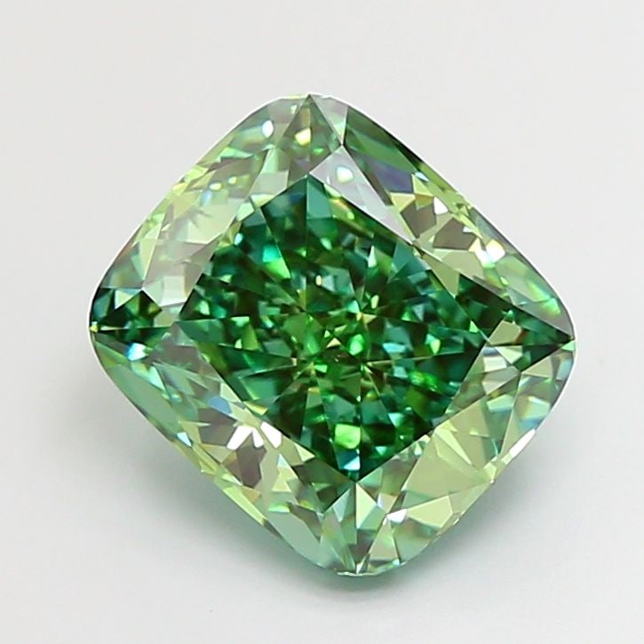 Loose Diamond - CUSHION MODIFIED 5.08ct Fancy Vivid Green VVS2: Loose Diamond - CUSHION MODIFIED 5.08ct Fancy Vivid Green VVS2 Source: This is a real non-mined Diamond that has been grown in a lab Shape: CUSHION MODIFIED Carats: 5.08 Color: Fancy Vivid Green Certi