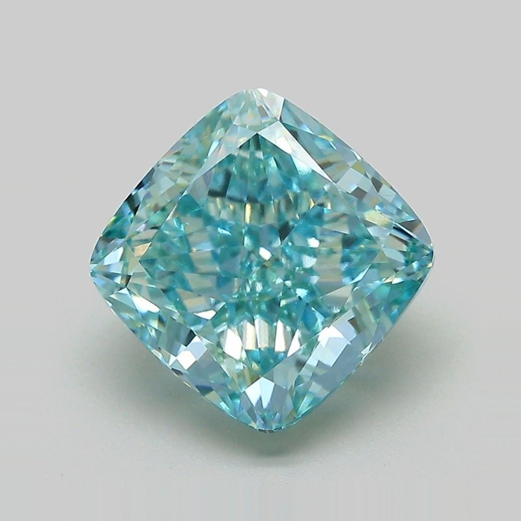Loose Diamond - CUSHION MODIFIED 5.08ct Fancy Vivid Green Blue VVS2: Loose Diamond - CUSHION MODIFIED 5.08ct Fancy Vivid Green Blue VVS2 Source: This is a real non-mined Diamond that has been grown in a lab Shape: CUSHION MODIFIED Carats: 5.08 Color: Fancy Vivid Green 