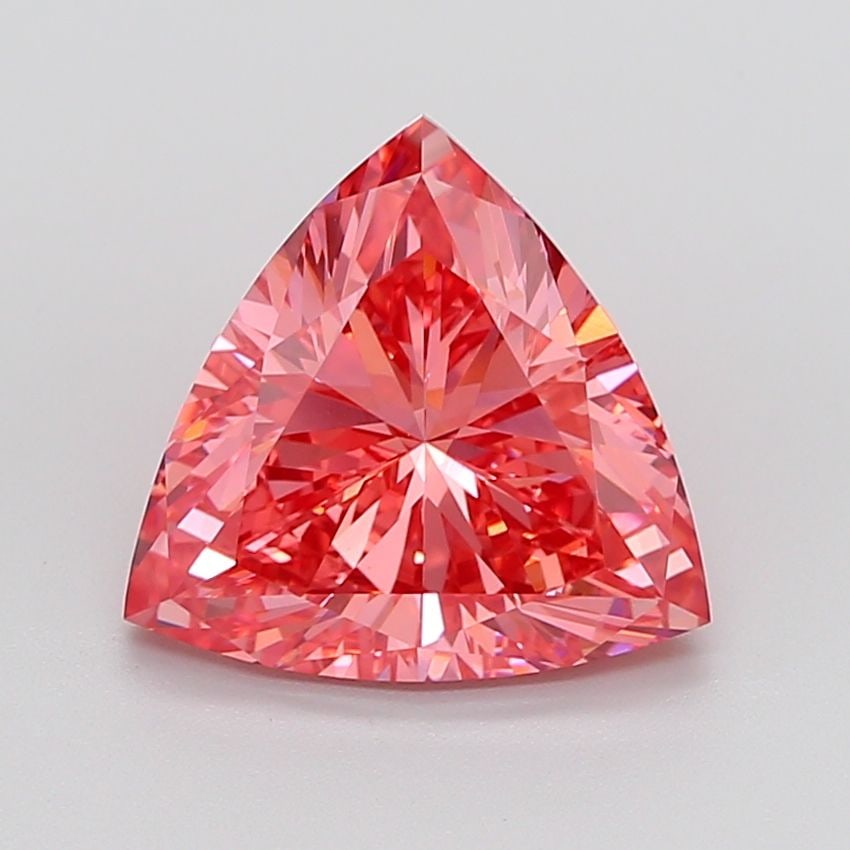 Loose Diamond - TRIANGULAR 5.22ct Fancy Vivid Reddish Pink VS1: Loose Diamond - TRIANGULAR 5.22ct Fancy Vivid Reddish Pink VS1 Source: This is a real non-mined Diamond that has been grown in a lab Shape: TRIANGULAR Carats: 5.22 Color: Fancy Vivid Reddish Pink Cert