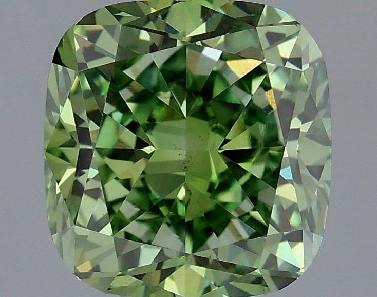 Loose Diamond - CUSHION MODIFIED 3.03ct Fancy Vivid Green VS1: Loose Diamond - CUSHION MODIFIED 3.03ct Fancy Vivid Green VS1 Source: This is a real non-mined Diamond that has been grown in a lab Shape: CUSHION MODIFIED Carats: 3.03 Color: Fancy Vivid Green Certif