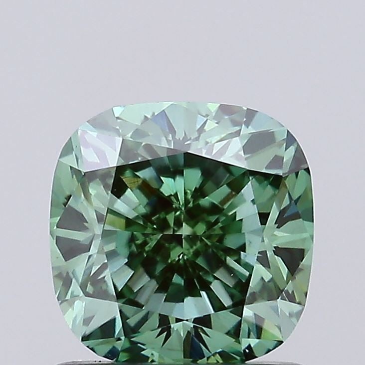 Loose Diamond - CUSHION MODIFIED 0.98ct Fancy Vivid Green VS1: Loose Diamond - CUSHION MODIFIED 0.98ct Fancy Vivid Green VS1 Source: This is a real non-mined Diamond that has been grown in a lab Shape: CUSHION MODIFIED Carats: 0.98 Color: Fancy Vivid Green Certif