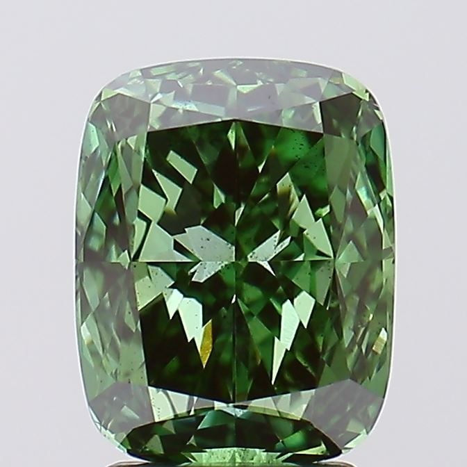 Loose Diamond - CUSHION MODIFIED 2.63ct Fancy Vivid Green VS2: Loose Diamond - CUSHION MODIFIED 2.63ct Fancy Vivid Green VS2 Source: This is a real non-mined Diamond that has been grown in a lab Shape: CUSHION MODIFIED Carats: 2.63 Color: Fancy Vivid Green Certif